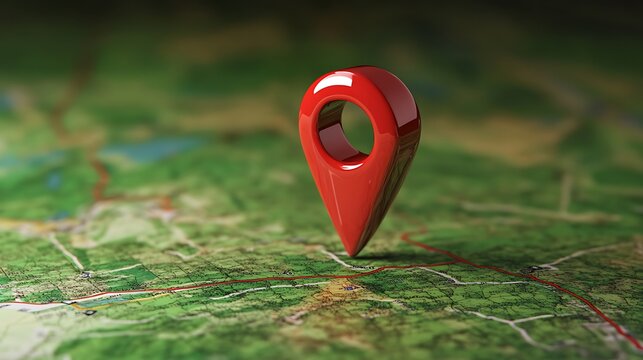 3D red location pointer icon rotating fully on green background for map or GPS concept
