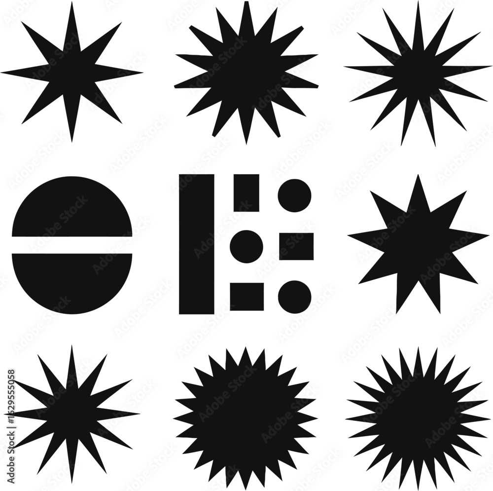 Poster nine black geometric shapes arranged in a square grid pattern