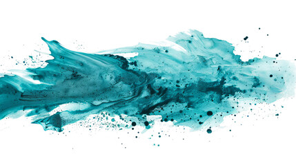 An abstract splash of turquoise paint with dynamic movement and texture, creating a vibrant visual impact.