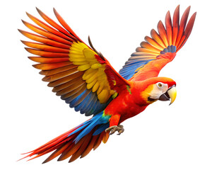 Fototapeta premium red and yellow macaw a colorful tropical parrot on white background PNG.AI Generated.