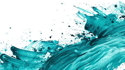 A vibrant swirl of turquoise paint, creating a dynamic and energetic abstract design with splashes and flowing curves.