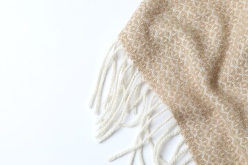 Top view of beige warm blanket with waves
