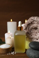 Spa treatments on a wooden table. Natural cosmetic products