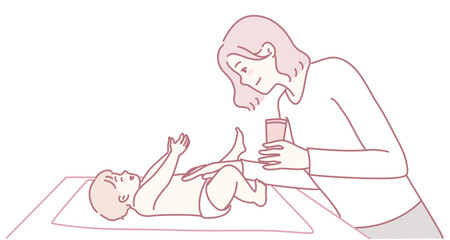 A heartwarming scene of a dedicated caregiver gently changing a babys diaper, showcasing deep affection and care