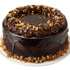 Rich chocolate cake, drizzled & adorned