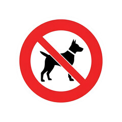 White round forbidden traffic sign with a red border and a black dog icon for a no pets allowed warning png, cut out, clipping path, social media, Advertisement, high quality, HD photo, close up.