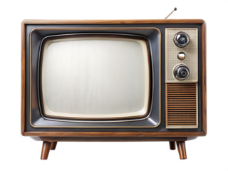  Retro television set with blank screen on white background PNG.AI Generated.