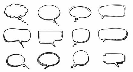 Fototapeta premium Collection of HandDrawn Speech and Thought Bubbles in Various Shapes.