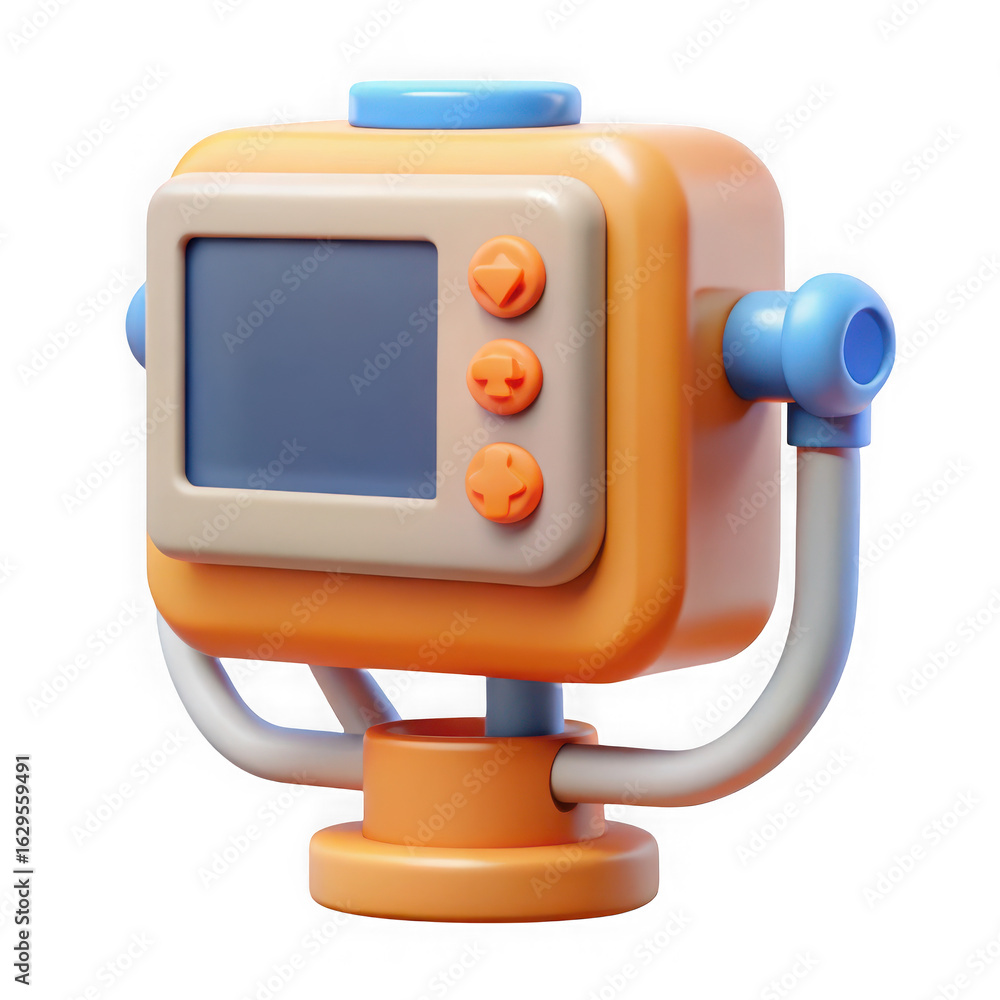 Poster 3d illustration of a charming retro style toy camera with a square screen and orange buttons perfect