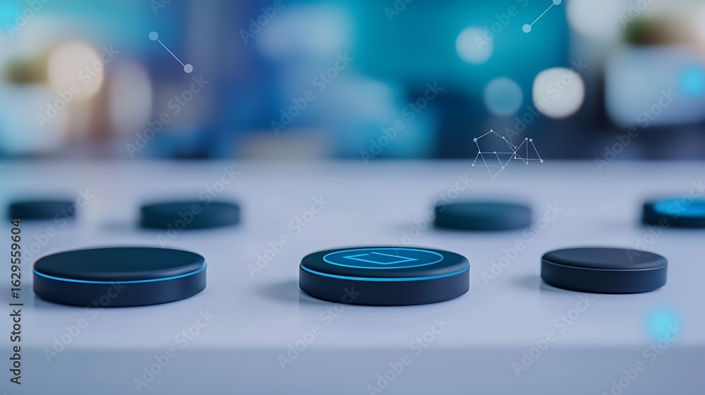 Aufkleber futuristic touch interface concepts with digital buttons on a table in modern tech environment