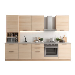 Light beige kitchen with cabinets, appliances, and counter