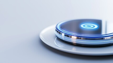 Modern wireless charging pad with a sleek design and glowing indicator light on a smooth surface
