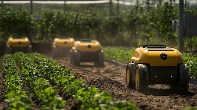 Swarm robots gently tilling a microfarm area 
