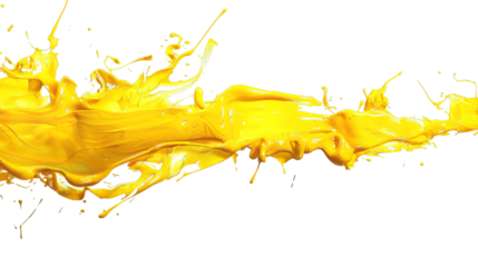 Vibrant yellow paint splash creating a dynamic visual effect against a black background.