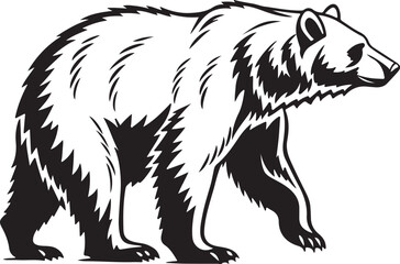 Fototapeta premium Vector Bear Silhouette Line Art – Simple Black and White Animal Design