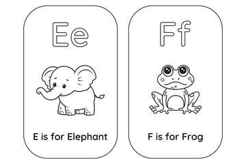Isolated alphabet flashcards with Letters E and F