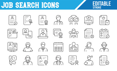 Line Art Icons Set for Job Seekers, Resumes, and Professional Interviews