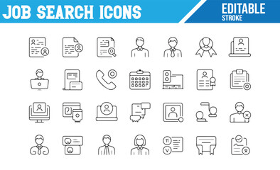 Job Search Icons for Career Websites Featuring Resumes, Interviews, and More