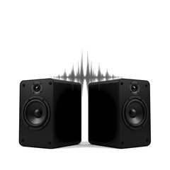 Fototapeta premium Black Speakers with Sound Wave Illustration on White Background