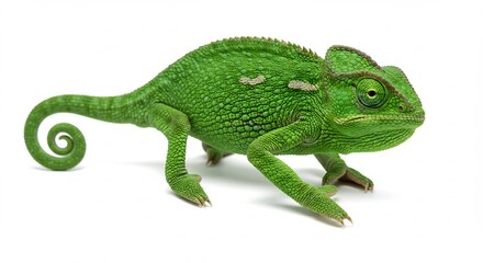 鮮やか緑色のカメレオン 優雅に佇む 自然光輝く. AI Generated