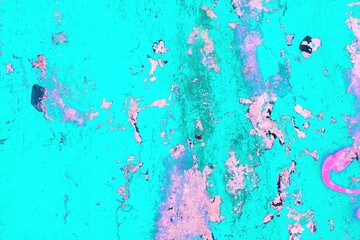 Aqua and pink textured abstract with peeling paint. Retro 80s, iridescent style, distressed...