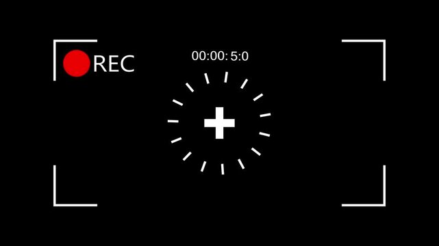 white color recording frame with timecode icon animation on black background .