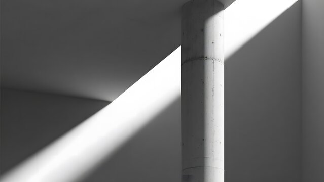 Monochrome architectural detail featuring a column and intersecting light beams.
