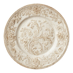 Ornate cream-colored plate with embossed floral designs