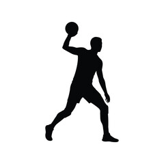 Silhouette of a basketball player throwing a ball isolated on white background