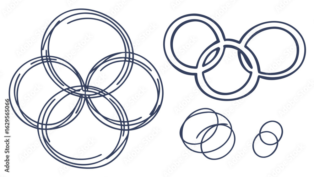Poster illustration of overlapping circles forming various patterns and arrangements on white background