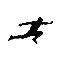 Silhouette of a male athlete in a dynamic running pose isolated on white background
