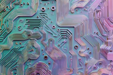 AI generated minimalist circuitry inspired by neural networks and topographic patterns in neon pastel