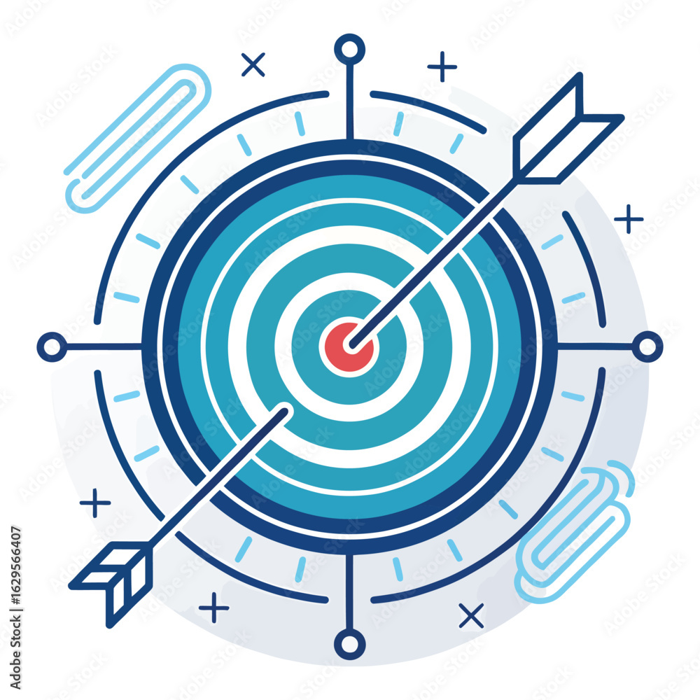 Poster targeting success: a precise, illustrative image of a bullseye with an arrow directly hitting the ce
