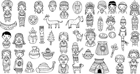 Native American and Indigenous Peoples: A Collection of Cute Hand-Drawn Illustrations © pixsource