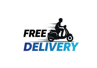 Scooter rider silhouette with free delivery text isolated on a transparent background