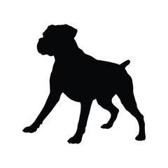 Silhouette of a boxer dog standing alertly isolated on white background