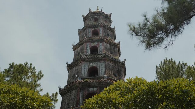 tower in Thien Mu Pagoda in Hue in Vietnam