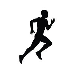 Silhouette of a male athlete running with determination isolated on white background