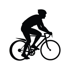 Obraz premium Silhouette of a cyclist in motion on a bicycle isolated on white background