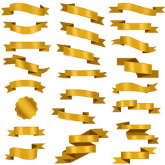 Fototapeta premium Collection of Golden Ribbons and Banners in Various Styles for Celebrations and Awards