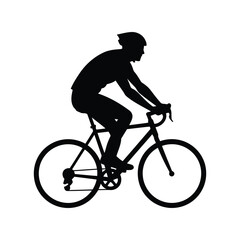 Silhouette of a cyclist in motion on a road bike isolated on white background