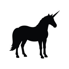 Silhouette of a majestic unicorn standing gracefully isolated on white background