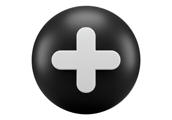 Isolated 3D Black Sphere with White Plus Sign Icon