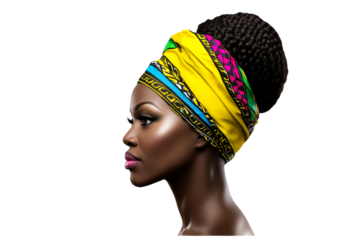 Elegant woman with colorful head wrap showcasing beauty and culture