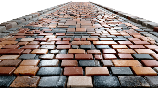 Brick Road Perspective: An eye-level perspective showcases a meticulously constructed road paved with intricately arranged bricks, leading the viewer's gaze towards the horizon.