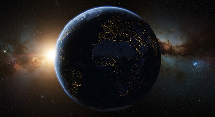 Obraz premium A powerful depiction of Earth from a cosmic perspective, showcasing the beauty of a city-lit globe.