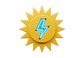 Isolated 3D Render of a Bright Sun Icon with a Dynamic Lightning Bolt, Symbolizing Solar Energy and Power