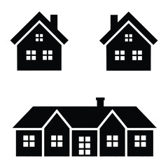 Simple black silhouettes of various house styles