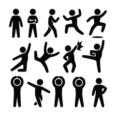 Diverse collection of stick figure poses illustrating various actions and movements