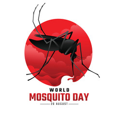 World mosquito day - Black mosquito drinking red circle blood steam texture background vector design